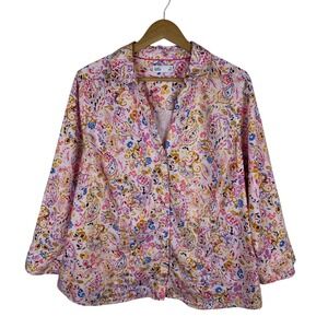 Croft & Barrow Womens Paisley Button Down Shirt Sz 1X‎ Colorful Preppy Casual